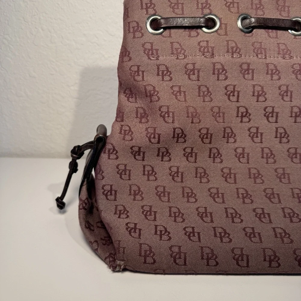 Dooney & Bourke Signature Canvas Satchel Logo Bag Double Leather Handles Tassels